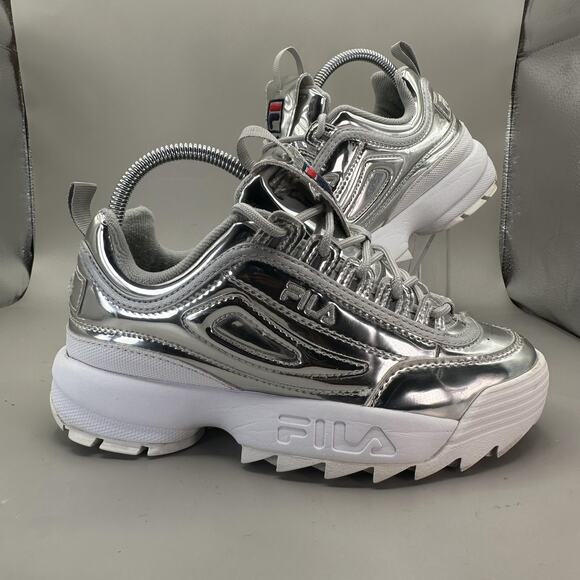 Fila Disruptor 2 Shoes Womens Size 7.5 Silver Chrome Metallic Platform - Picture 1 of 9